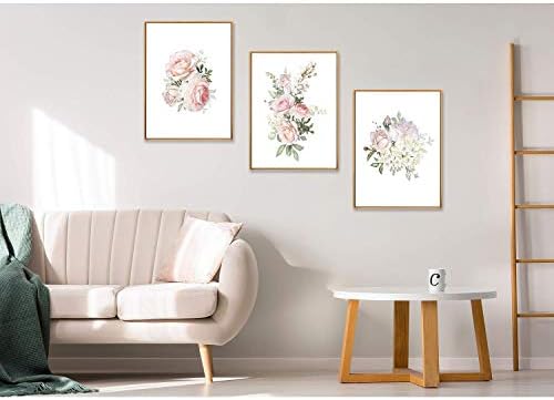 Tanxm 4 Conjunto - Canvas de rosa rosa Pintura arte da parede da flor, decoração de parede moderna sala de