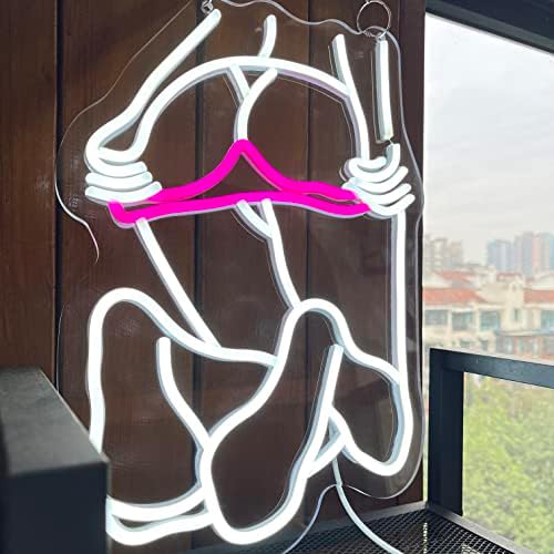 Ladyback Sign de néon diminuído, sinal de neon feminino para decoração de parede, sinal de LED rosa para o