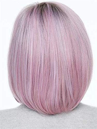 Andongnywell l Parte curta Bob Wigs Parte direta peruca reta Purple Synthetic Lace Front Wigs