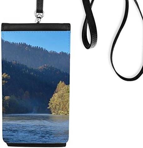 River Mountain Hill Forest Reflection Water Phone Cartet Burse pendurada bolsa móvel bolso preto