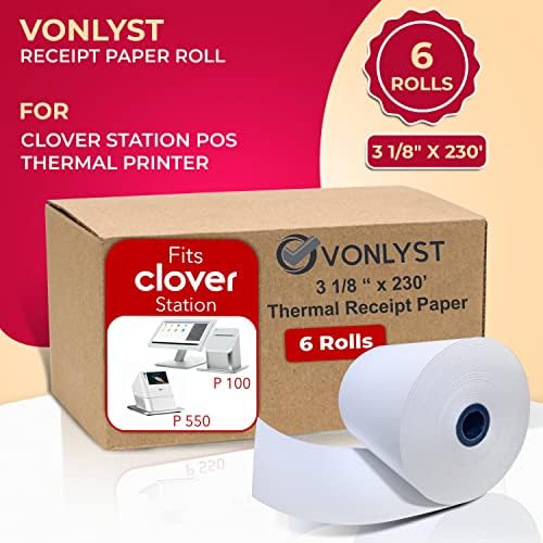 Rolls de papel de recebimento térmico de Vonlyst 3 1/8 x 230 'para estação de trevo