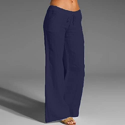 Calça de linho de algodão feminina de algodão de uofoco alta cintura alta calça de ajuste solto casual com bolsos