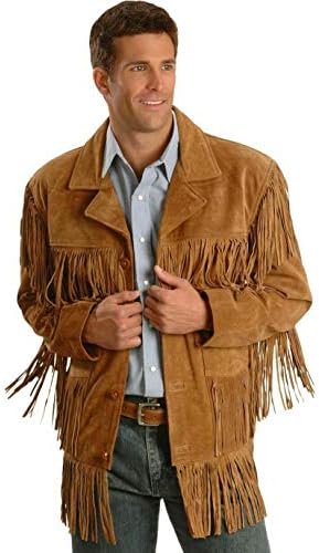 Casaco marrom de couro ocidental tradicional de cowboy masculino com camurça de jaqueta nativa americana