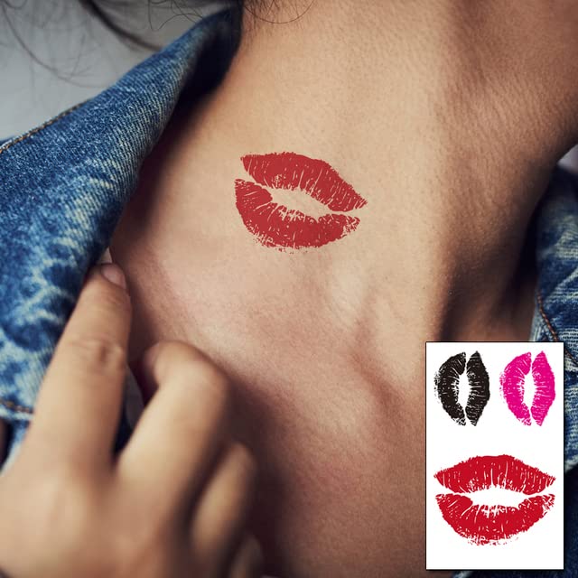 5 lençóis adesivos de impressão de lábios vermelhos tatuagem de tatuagem corporal maquiagem de