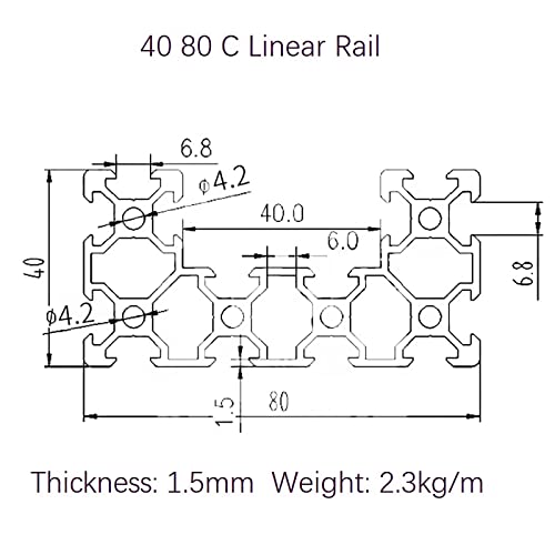 Mssoomm C Channel U Tipo 4080 Rail linear L: 112,2 polegadas / 2850mm Perfil de extrusão de alumínio