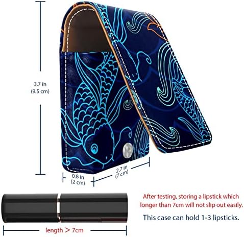 Mini estojo de batom com espelho para bolsa, Lotus Fish Portable Case Holder Organization