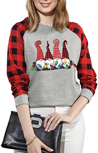 Vvnty Christmas Sweetshirts for Women Xmas Camisa Leopardo Bloco de Colorções de Colorido de Christmas