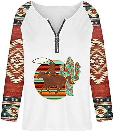 Túdos de túnica para leggings para mulheres, estampa étnica ocidental camisetas astecas de zíper