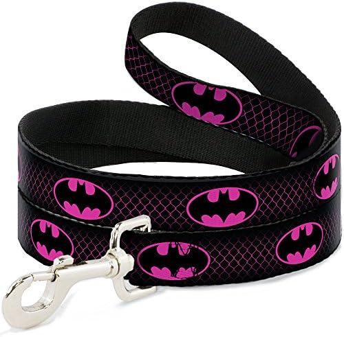 Coloque de cachorro Batman Shield Chainlink preto rosa quente 6 pés de comprimento 0,5 polegada de largura