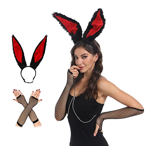 Kikazarru Bunny Ears Band Bunny Acessórios de fantasia de fishnet e orelhas de coelho Bandas de cabeça