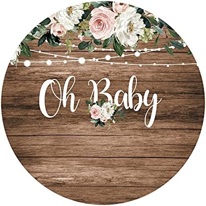 Capa de cenário de círculo de madeira rústica 6,5x6,5ft oh baby floral novoby chá de bebê decorações