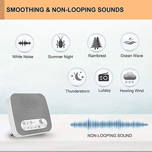 Máquina de som de ruído branco com sons calmantes naturais, carregador USB, volume ajustável, fone