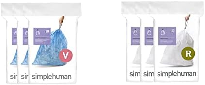 Simplehuman Code V Sacos de lixo de cordão personalizado em pacotes de dispensadores, 60 contagem, 16-18