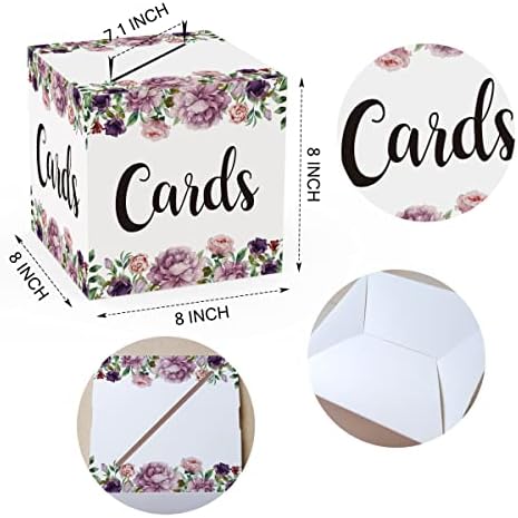 Caixa de cartão floral roxo tfciate, 8 x8 x8 cartões de recepção para casamentos de chuveiro de noiva