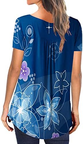 Amxyfbk feminino boho impressão floral tops tops de manga curta camisetas plissadas de decote em V