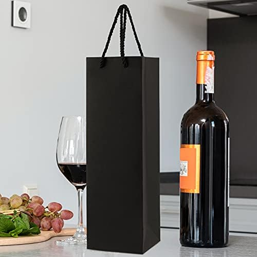 Seunmuk 30 pacote 13,8 x 4,3 x 3,5 polegadas pretas de garrafa de vinho preto sacos de presente, 250 gsm de papel