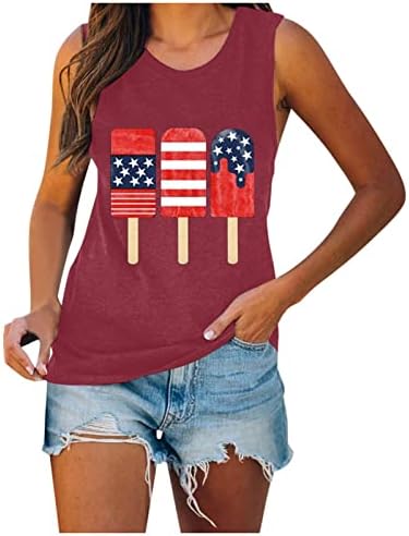 Camisas patrióticas para mulheres 4º de julho Tanques sem mangas Tampo senhoras American Flag Impresso