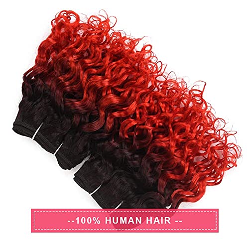 Ondas de água Pacotes de cabelo humano curto 8 polegadas 4 Pacotes ombre 1b/vermelha Teafá