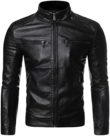 Jaqueta de couro de colarinho de colarinho de colarinho masculino Motocicleta Pu Faux Leather