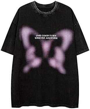 Camiseta feminina de vamtac Butterfly de manga curta de manga curta Tees de grandes dimensões Y2K Top de