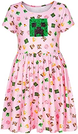 Minecraft Girl's Dress With Creeper Chirls para Little and Big Girls 4-16