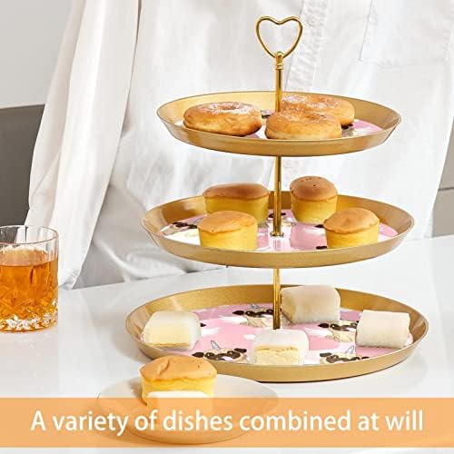 Lyetny 3 Sobessert Stand Stand Gold Cupcake Stand para festa de chá, casamento e aniversário, rosa