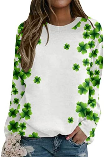 Yming Womens St. Patricks Day Shamrock camisas de manga comprida trevo impresso Jumper irlandês Round Discon