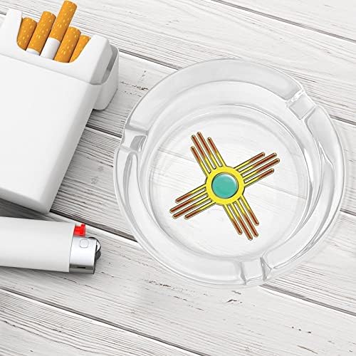 Zia Sun Pueblo-New México logotipo de vidro cinza de vidro para cigarros redondo bandeja de cinzas portátil Case de portão para externo interior