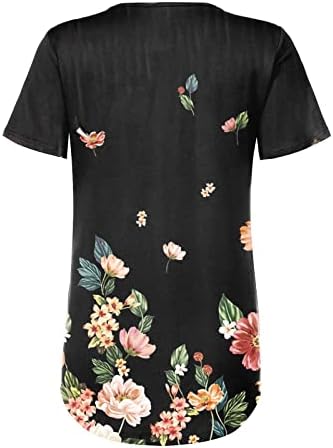 Mulheres Mulheres de manga curta pescoço algodão floral blusa casual camiseta de verão camisa de