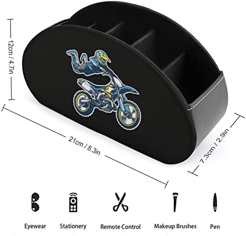 Motocross Rider PU Couro de couro TV Remote Control Office Storage Box Desktop Organizador com 5 compartimento