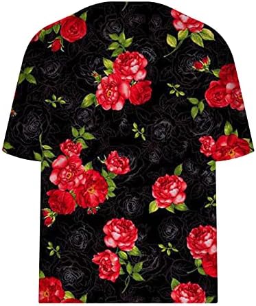 Tops de manga curta para senhoras Deep V pescoço gráfico floral solto ajuste plus size blusa casual camisetas