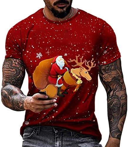 XXBR Christmas Camisetas de manga curta para homens, 2022 Funny Xmas Papai Noel Print O Pescoço