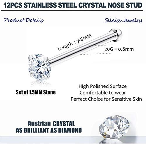 Sllaiss 12pcs Narize rings feitos com jóias austríacas de jóias de pinos de cristal de cristal 1,5