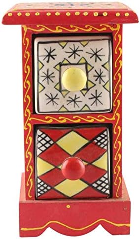IndianShelf 1 peça vocalforlocal artesanal multicolor de madeira 2 gavetas verticais padrão floral caixa