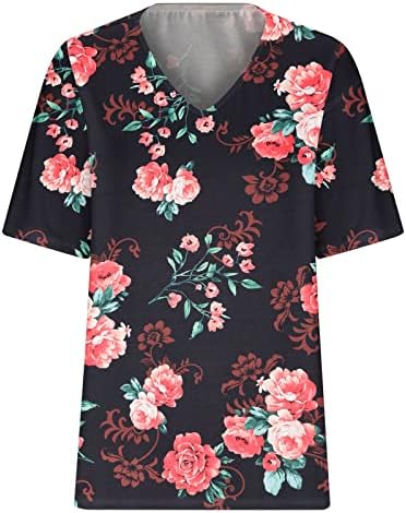 Tops de estampa floral para mulheres Camisetas de decote em V Women Sleeve Casta Casual Camiseta Casual Camiseta Túnica Túnica Top Top Holida Soft Camiseta