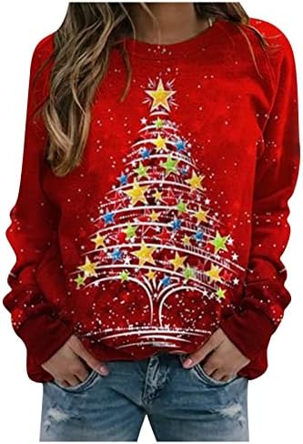Camisas de Natal para Mulheres 2022 Moda Plus Tamanho engraçado Tops fofos casuais solto Fit Crewneck