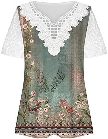 Camiseta feminina Tops Tops de verão Moda de renda Camisas florais de mangas curtas deco
