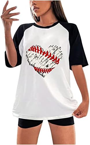 Camisa de coração de beisebol de coração angustiado para mulheres camiseta de manga curta mamãe mama