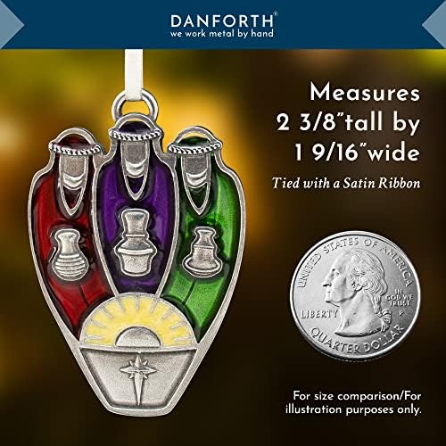 Danforth Three Kings Ornament - Ornamento de natividade de estanho artesanal - fita de cetim,