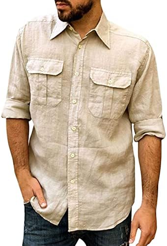 Camisa de linho de algodão de manga comprida masculina Button Summer Down Down Work Camisetas casuais Camisa