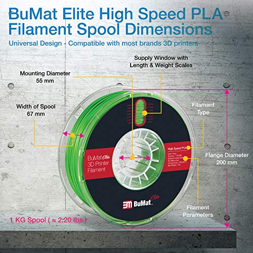 BUMAT elite de alta velocidade PLA 3D Filamento da impressora, 1,75 mm, 1kg de bobo, precisão dimensional