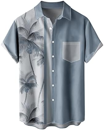 Camisas masculinas de verão masculino 3D de impressão digital bolso fivela lapela de manga curta camisa de camisa