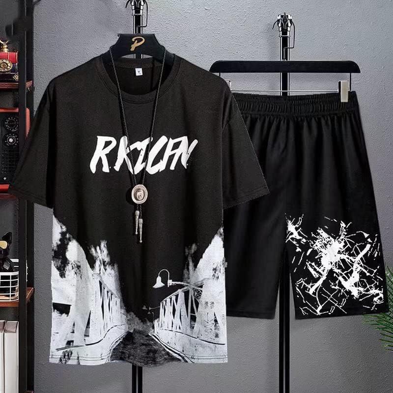 Masculino de verão de 2 peças roupas de rua de rua de hip hop roupas de impressão de masculino shorts