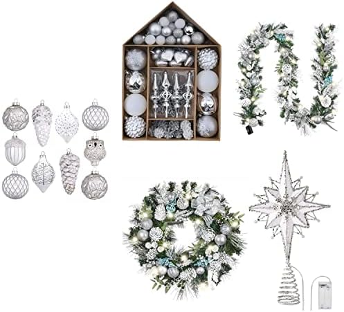 Valery Madelyn Frozen Winter Silver Branco de Natal Decorações de pacote de vidro Ornamentos de bola de Natal