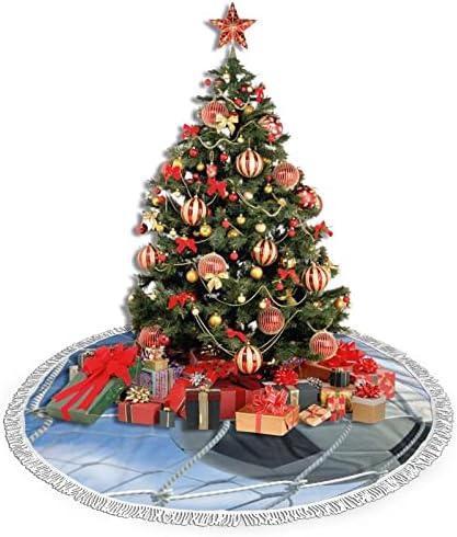 Salia de árvore de Natal de futebol, tapete de saia de árvore de Natal com borla para decoração de