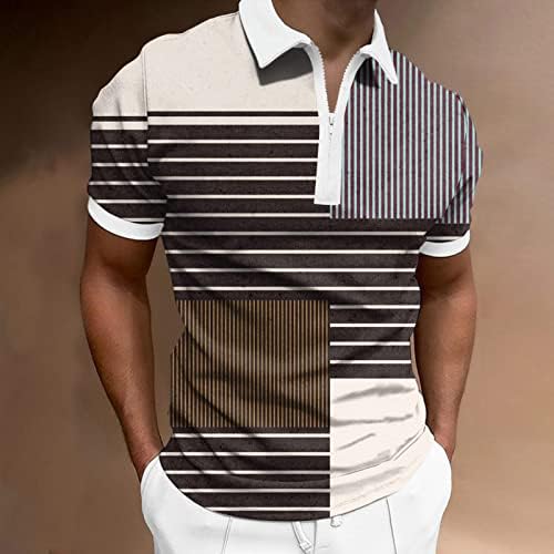 Camisa de camisa para homens Mens primavera e verão Fashion Lapeel Zipper curto manga impressa camiseta camisa mock pescoço camisa