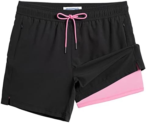 Troncos de natação masculinos maamgic com revestimento de compressão 5 Shorts de praia esticada seca rápida com bolsos com zíper shorts