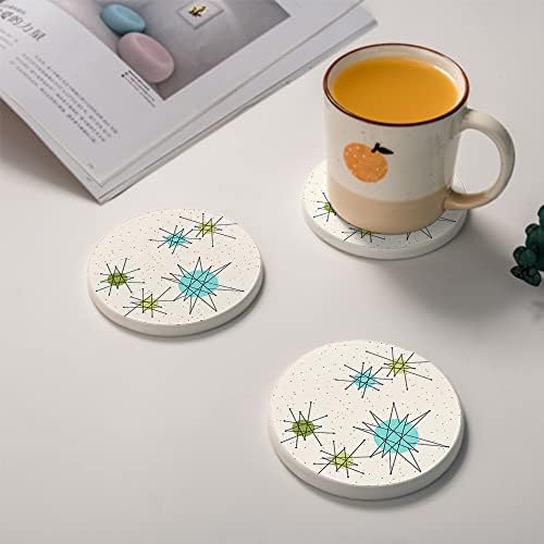 Coasters huxjoko para bebidas Conjunto de 6, meados do século Modern Design Monta de cerâmica absorvente,