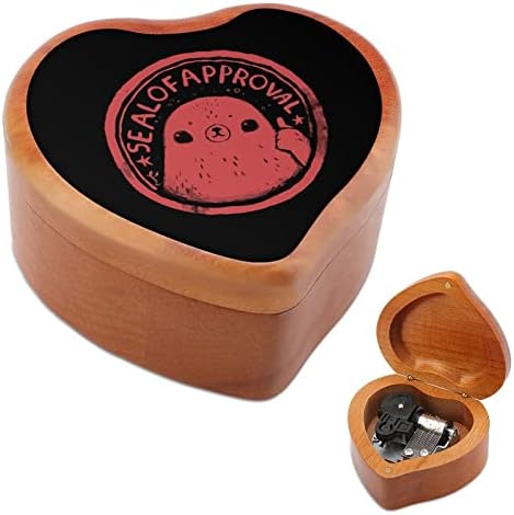 Caixa de madeira de madeira de selo fofo Caixa de música do formato do coração