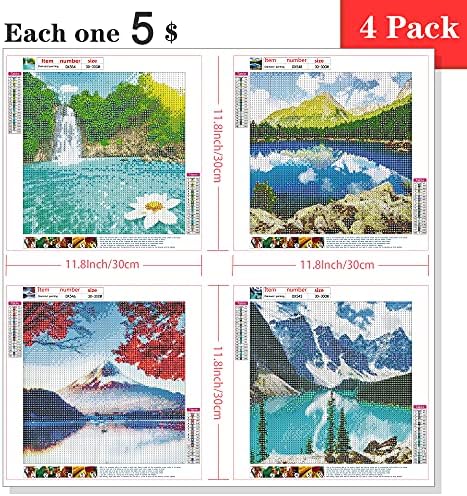 4 kits de pintura de diamante de embalagem para adultos, paisagem de quatro estações, bordado de lona